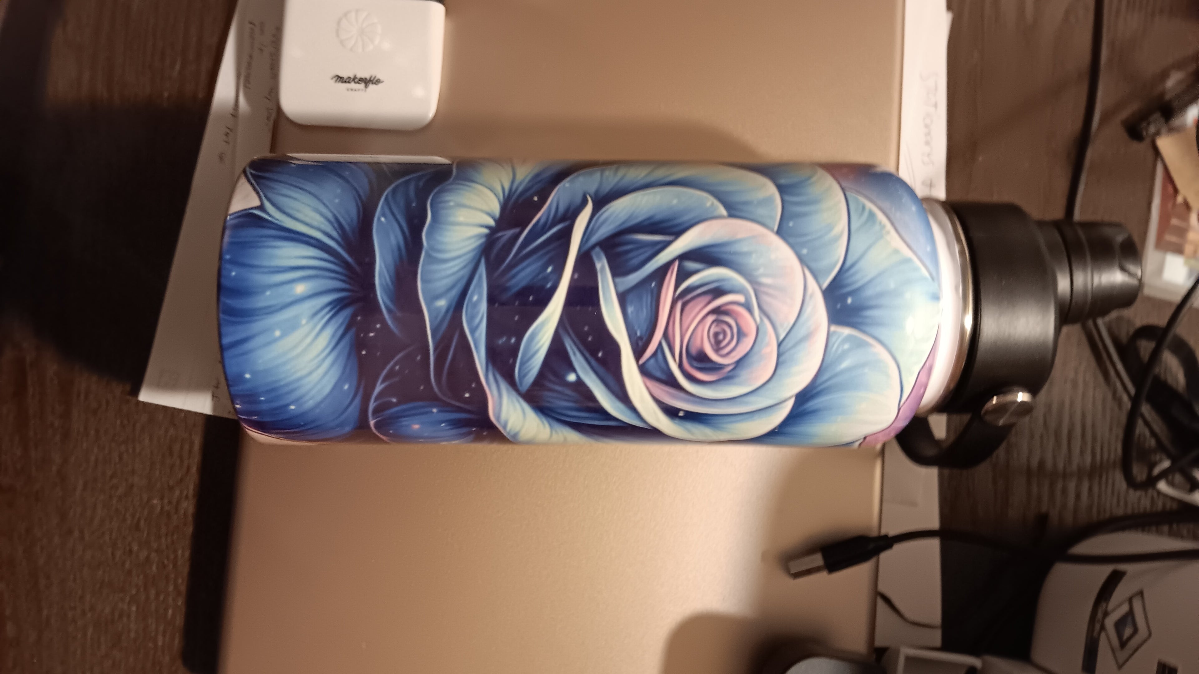 32 oz Flower themed Hydro Tumbler with handle, pour spout, and flip straw.