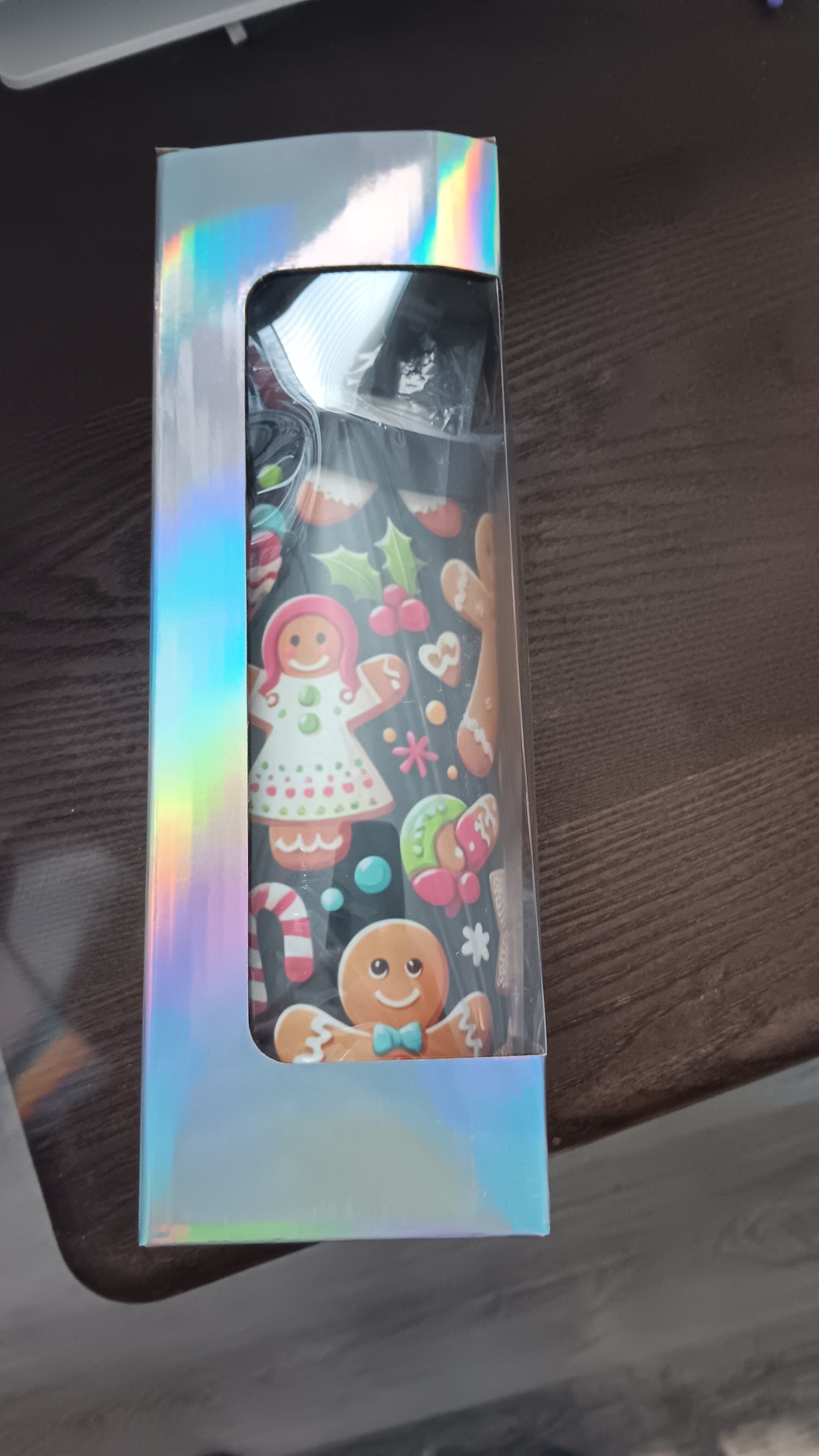 32 oz christmas themed hydro tumbler with a handle, pour spout, and closing straw.